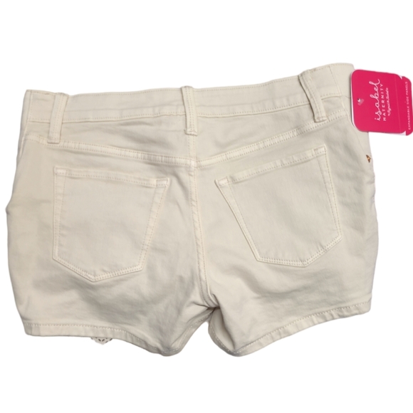 ISABEL MATERNITY SHORTS WOMEN 2 MIDI SHORT IVORY DENIM EXPANDABLE SIDE PANEL NEW - Picture 6 of 10